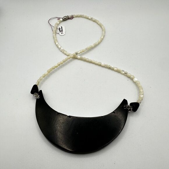 16” Abalone inlay on wood, shell beaded bib necklace! - Picture 8 of 14